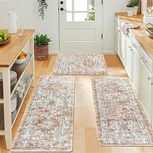 NEW Sets of 3 Kitchen Rugs Non Slip Rubber Mat for Floor Waterproof and Washable